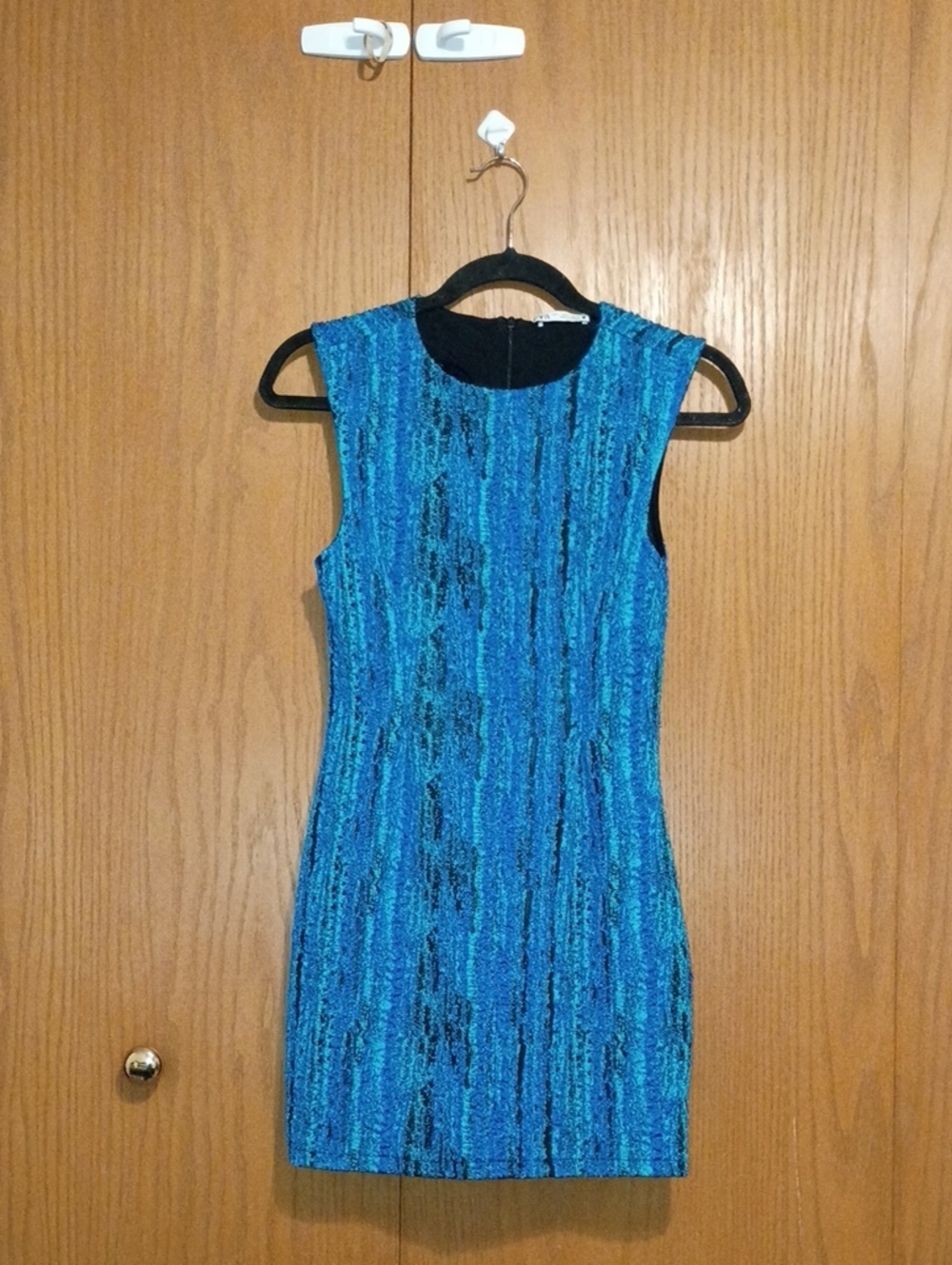 Zara Blue Textured Sleeveless Mini Dress